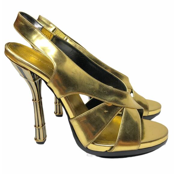 Balenciaga Gold Sandal w Striped Heel